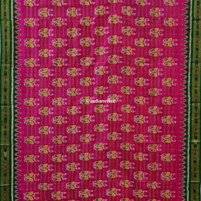 Pink Green Butterfly Odisha Handloom Khandua Silk Saree