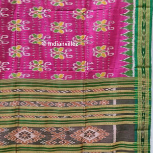 Pink Green Butterfly Odisha Handloom Khandua Silk Saree