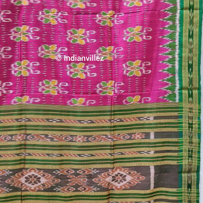 Pink Green Butterfly Odisha Handloom Khandua Silk Saree