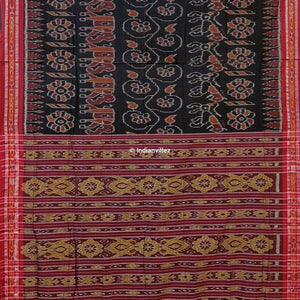 Black Elephant & Flower Odisha Handloom Sambalpuri Cotton Saree