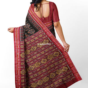 Black Elephant & Flower Odisha Handloom Sambalpuri Cotton Saree