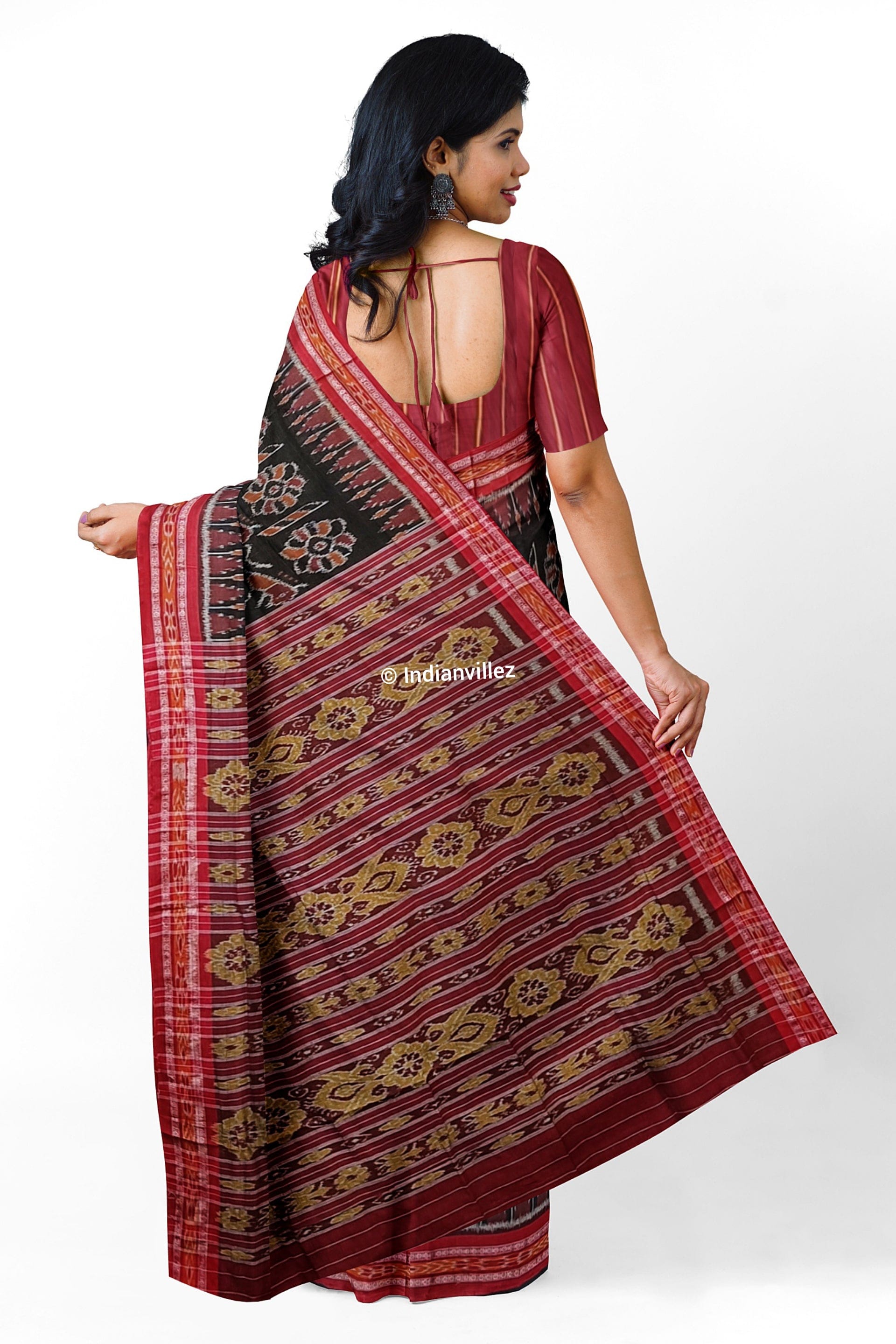 Black Elephant & Flower Odisha Handloom Sambalpuri Cotton Saree