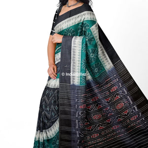 Black Green Flower Sambalpuri Handloom Cotton Saree