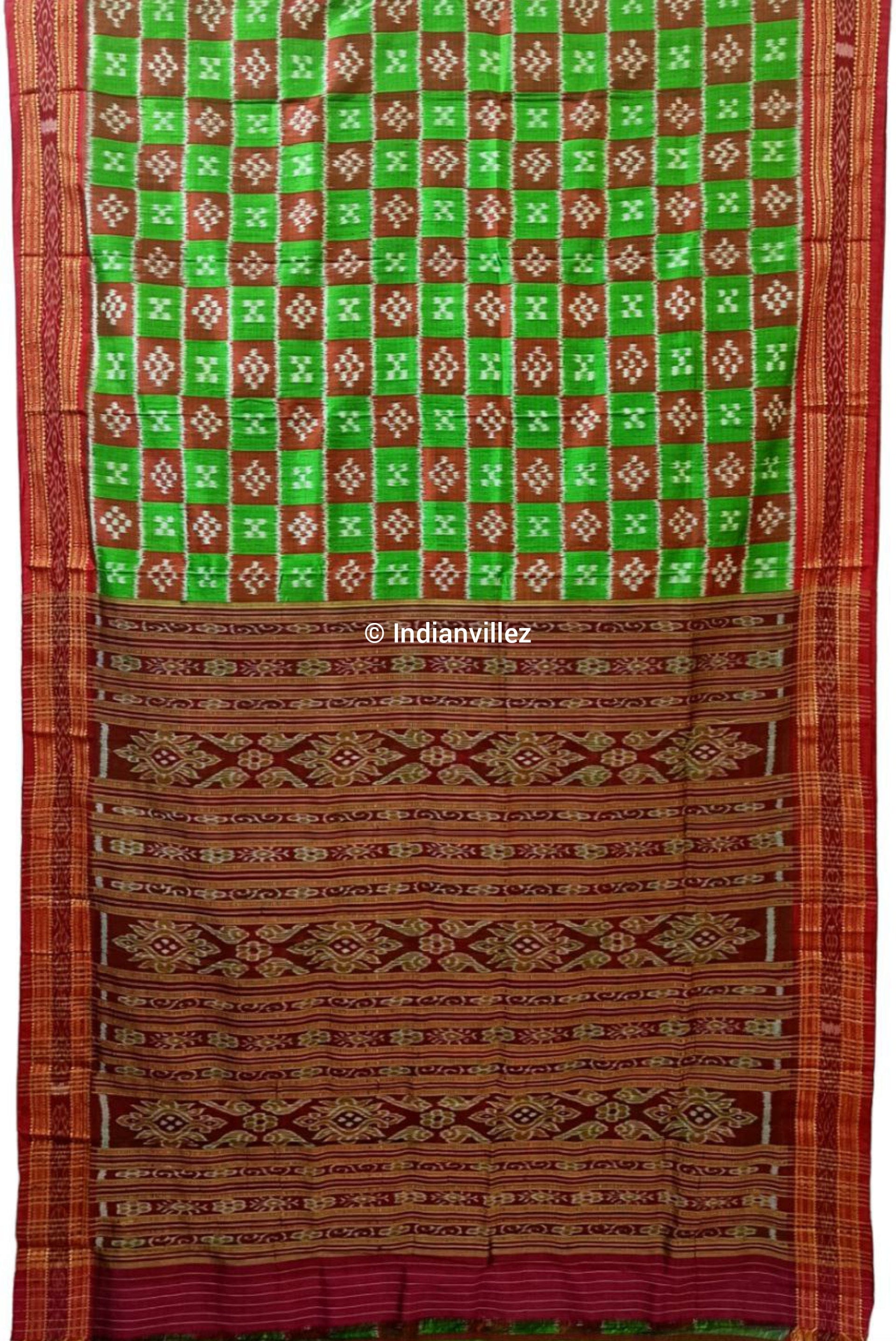 Green Maroon Body Pasapali Khandua Silk Saree