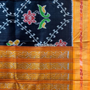 Black Lotus Bird and Butterfly Odisha Handloom Khandua Silk Saree