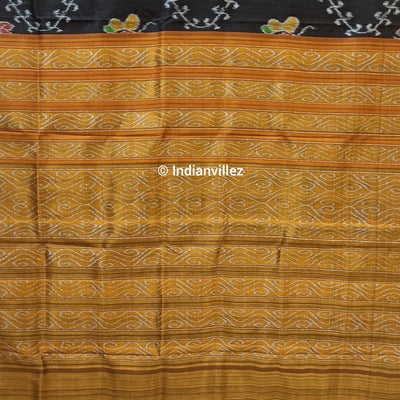 Black Lotus Bird and Butterfly Odisha Handloom Khandua Silk Saree