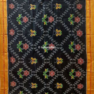 Black Lotus Bird and Butterfly Odisha Handloom Khandua Silk Saree