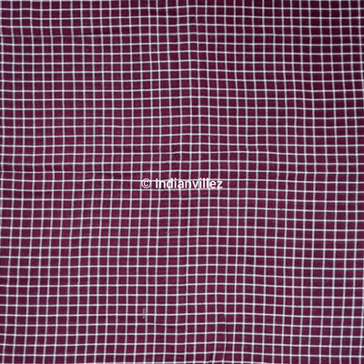 Maroon Checkered Organic Natural Dyed Kotpad Handloom Fabric