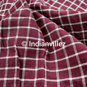 Maroon Checkered Organic Natural Dyed Kotpad Handloom Fabric