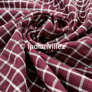 Maroon Checkered Organic Natural Dyed Kotpad Handloom Fabric