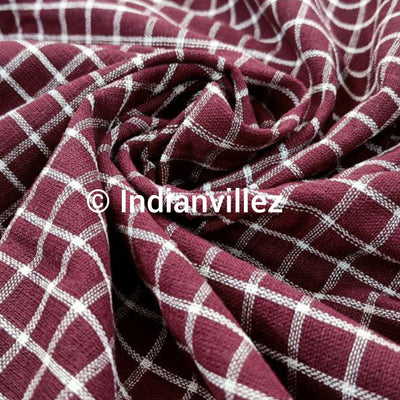Maroon Checkered Organic Natural Dyed Kotpad Handloom Fabric