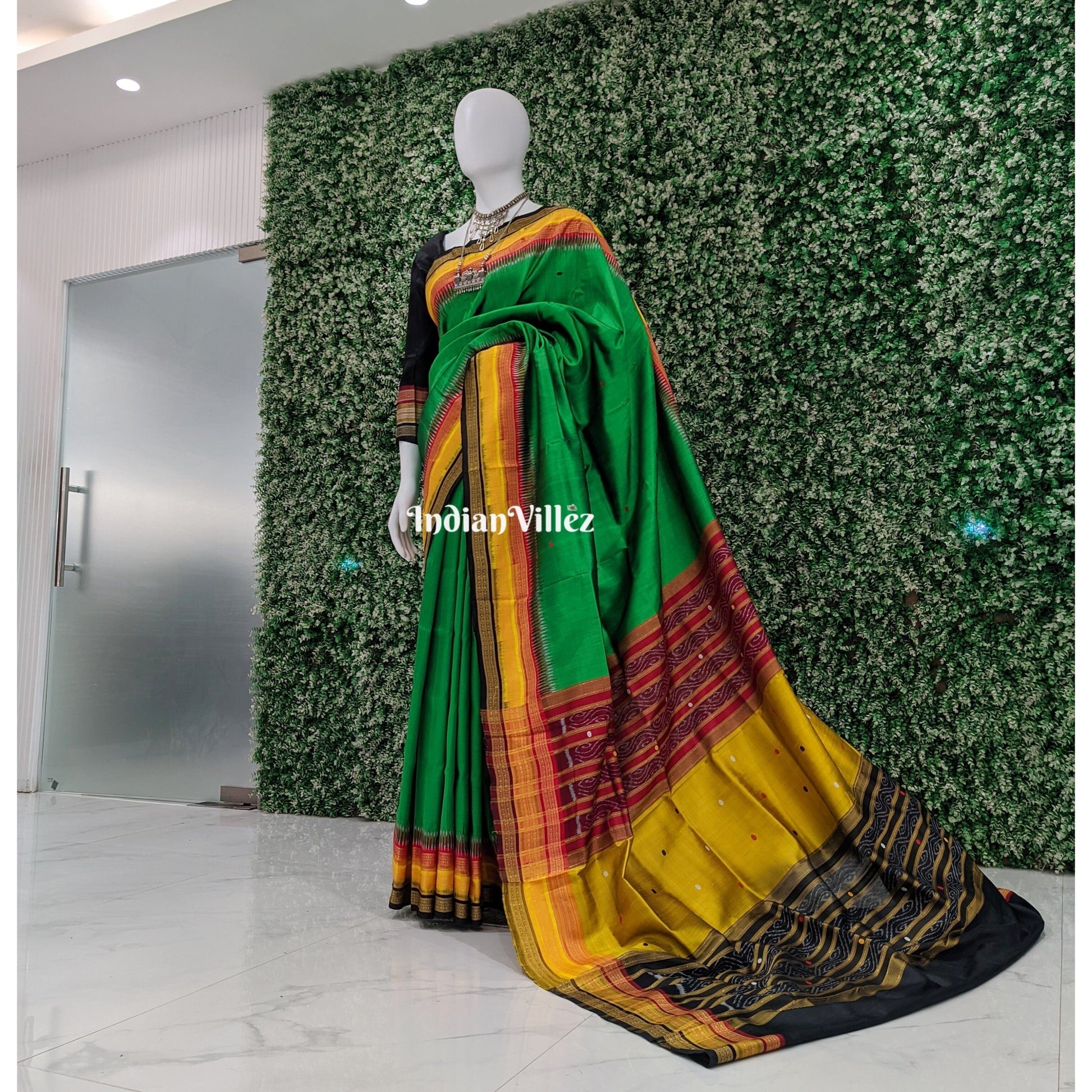 Green Kathiphera Ikat Odisha Handloom Khandua Silk Saree