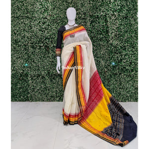 White Kathiphera Ikat Odisha Handloom Khandua Silk Saree