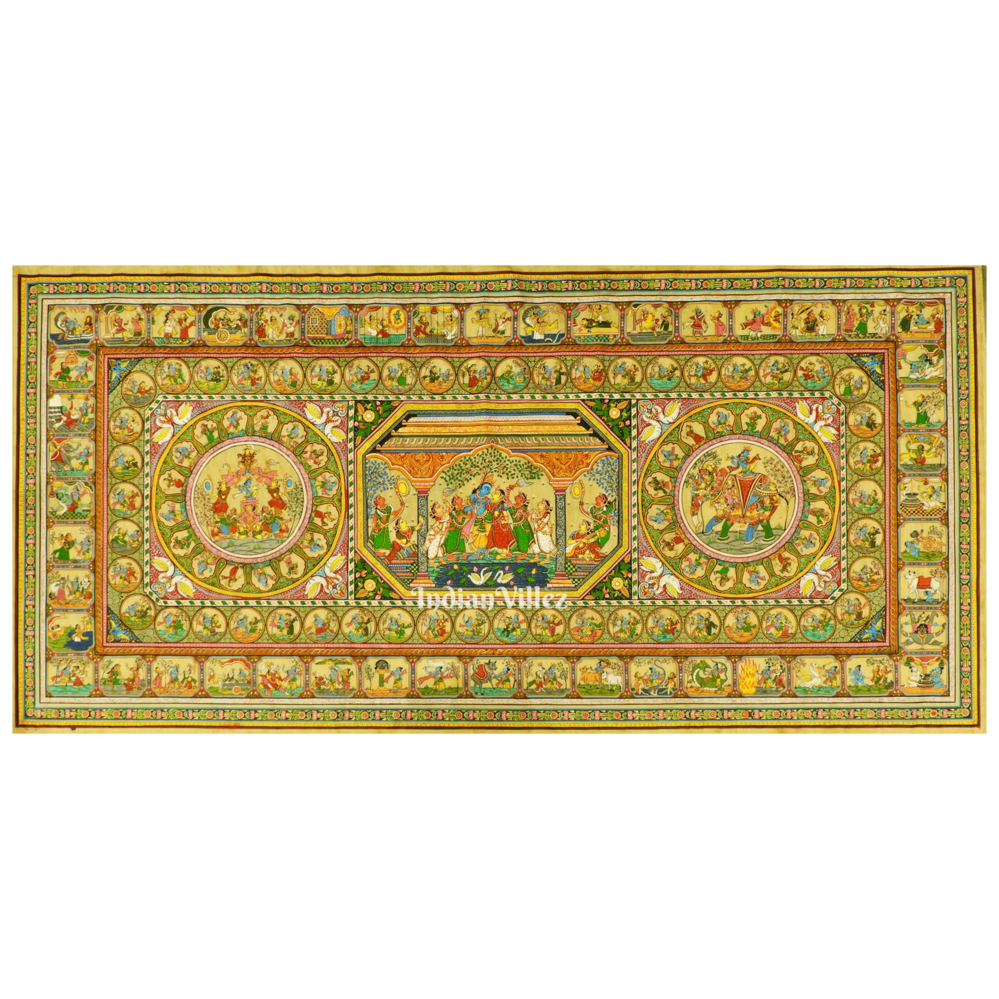 Krishna Leela With Kandarpa Rath & Kandarpa Hasti Pattachitra Painting For Home Wall Art Decor