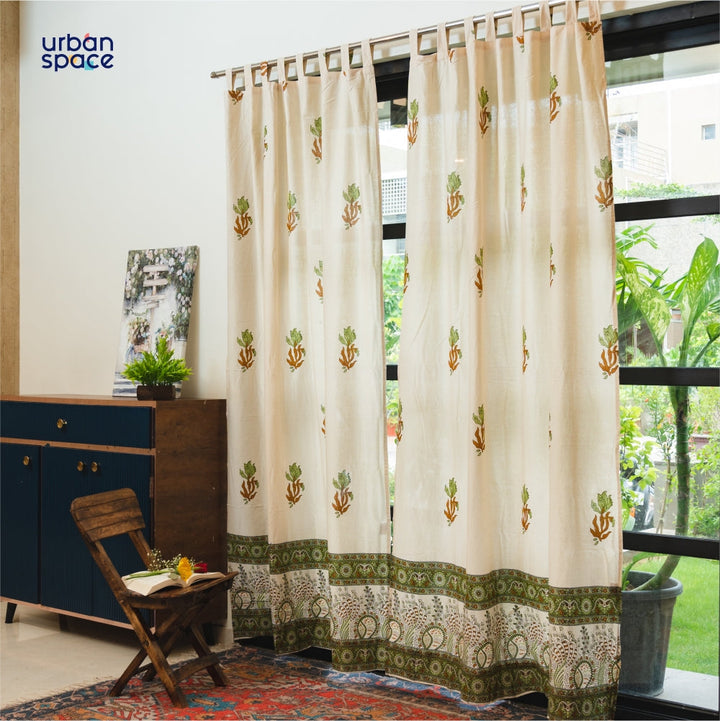 100% MalMal Cotton Curtains, Semi-Transparent with Tab Top, Pack of 2 Curtains - Indian Summer Olive Green