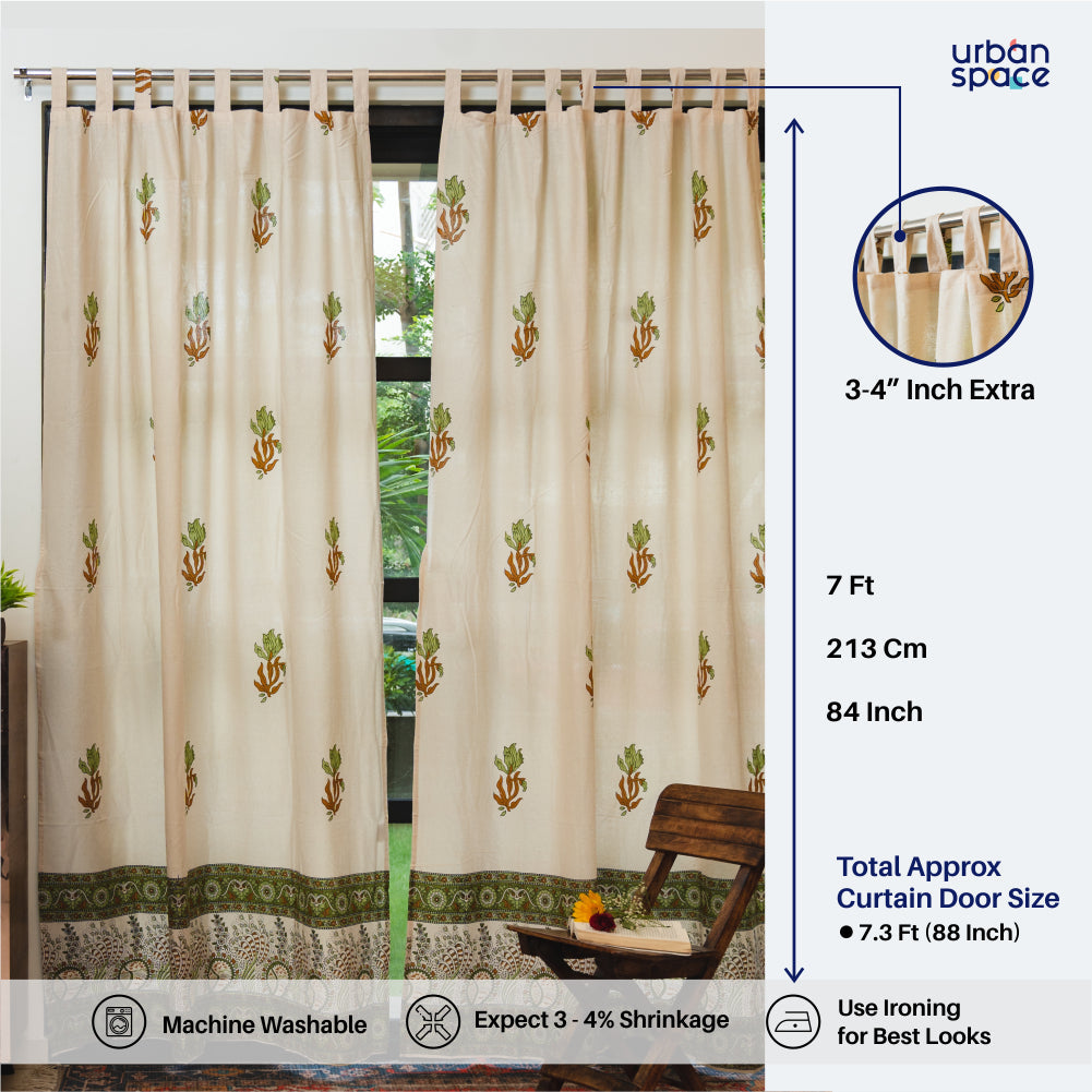 100% MalMal Cotton Curtains, Semi-Transparent with Tab Top, Pack of 2 Curtains - Indian Summer Olive Green