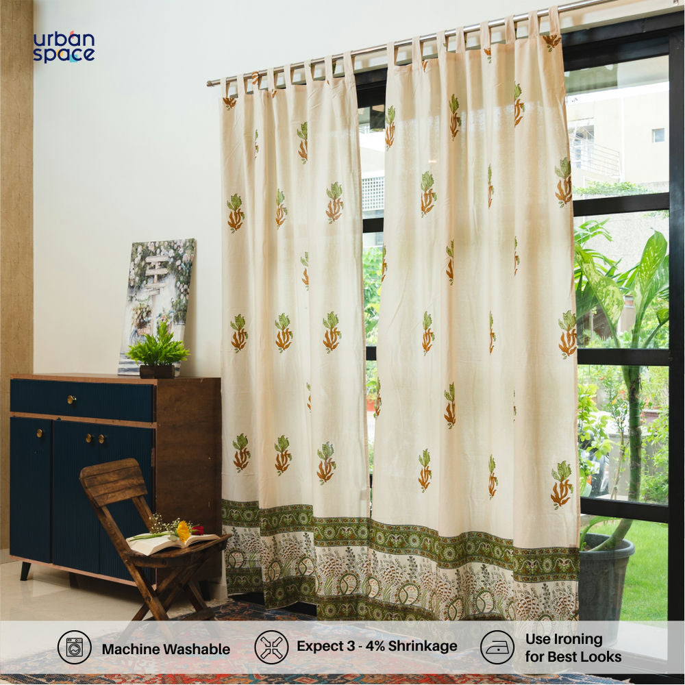 100% MalMal Cotton Curtains, Semi-Transparent with Tab Top, Pack of 2 Curtains - Indian Summer Olive Green