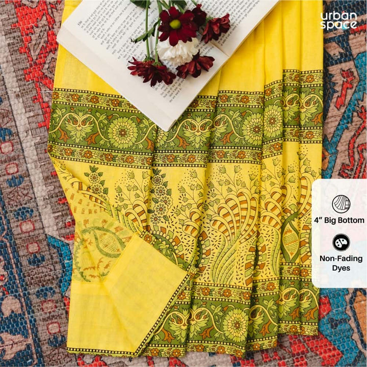 100% MalMal Cotton Curtains, Semi-Transparent with Tab Top, Pack of 2 Curtains - Indian Summer Yellow