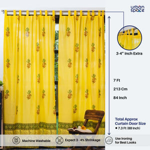 100% MalMal Cotton Curtains, Semi-Transparent with Tab Top, Pack of 2 Curtains - Indian Summer Yellow