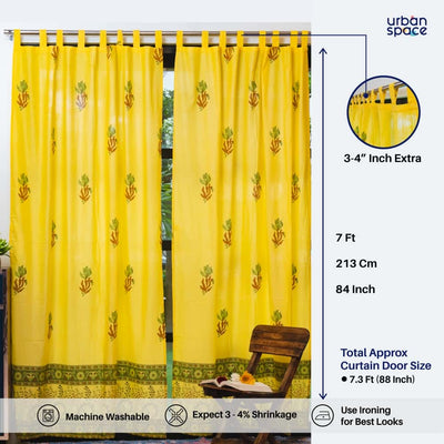100% MalMal Cotton Curtains, Semi-Transparent with Tab Top, Pack of 2 Curtains - Indian Summer Yellow