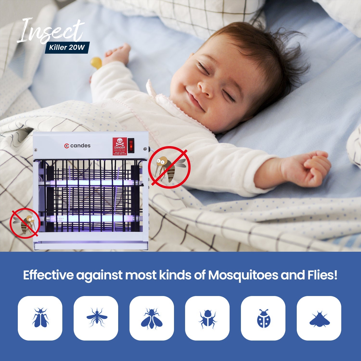 Candes Insect Killer Machine / Bug Zapper Fly Catcher for Home Restaurants, Hotels & Offices, UV  Bulbs, Insect Control (White)