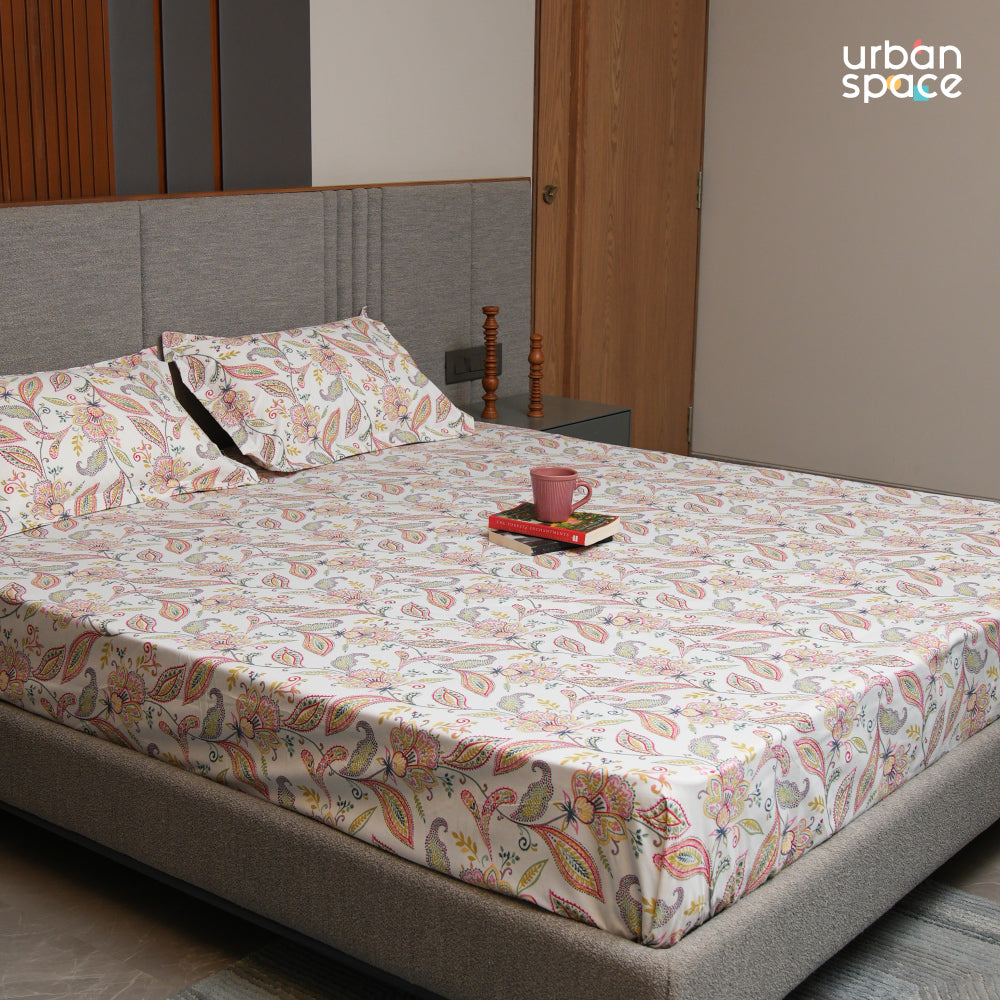 Serene 200 TC 100% Cotton Single Bedsheet with Pillow Covers - Iris Pink