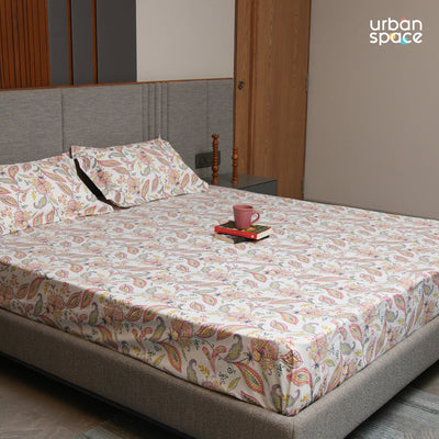 Serene 200 TC 100% Cotton Bedsheet with Pillow Covers - Iris Pink