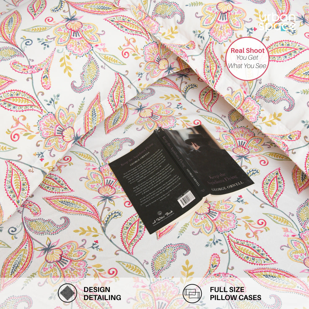 Serene 200 TC 100% Cotton Bedsheet with Pillow Covers - Iris Pink