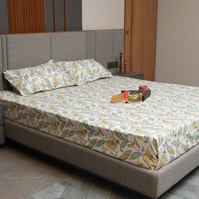 Serene 200 TC 100% Cotton Single Bedsheet with Pillow Covers - Iris Blue