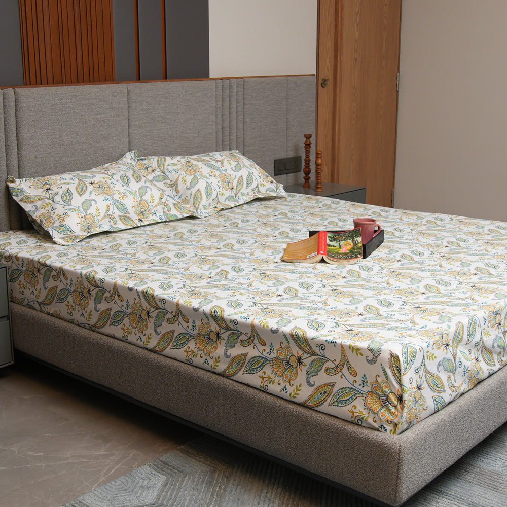 Serene 200 TC 100% Cotton Single Bedsheet with Pillow Covers - Iris Blue