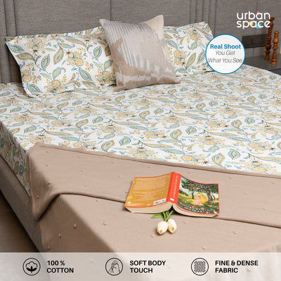 Serene 200 TC 100% Cotton Single Bedsheet with Pillow Covers - Iris Blue