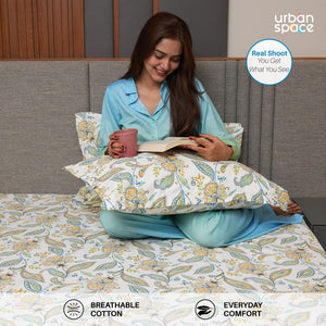 Serene 200 TC 100% Cotton Bedsheet with Pillow Covers - Iris Blue