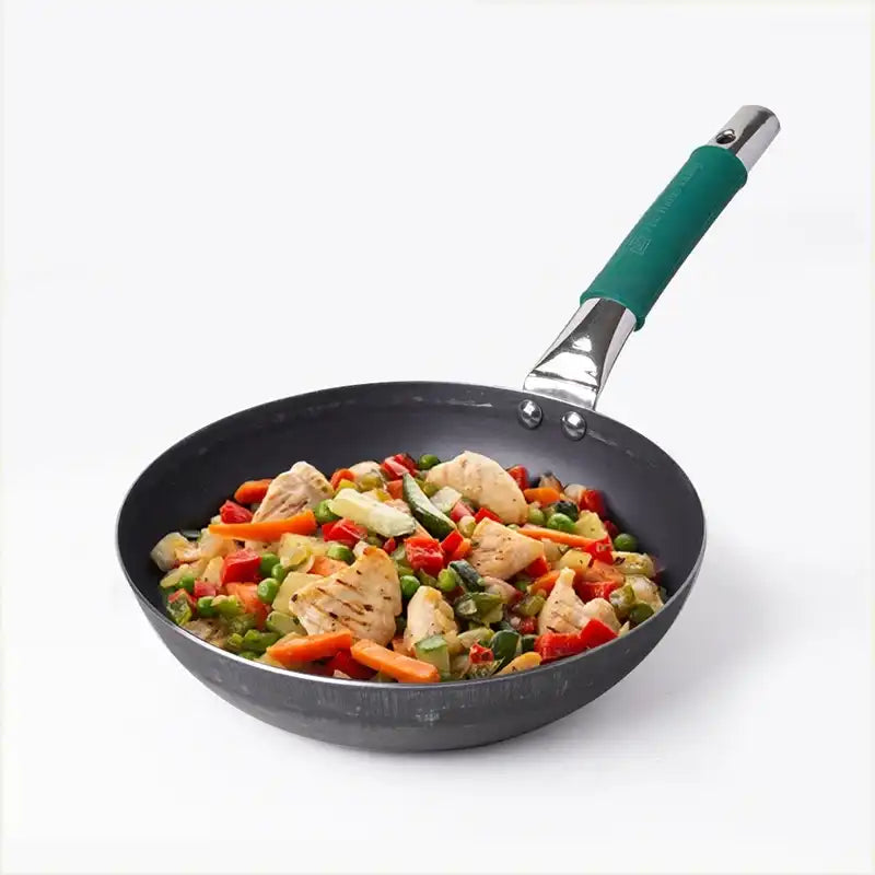 Ironklad 100% Pure Sheet Iron Frying pan, Steel Cool Touch Handle & Silicone Grip, Pre-seasoned, Toxin-free, Induction, 2/2.5 L, 25/30.8 Cm, 1.1/1.4 Kg