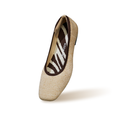 Metallic Square Flats : Ivory-Gold