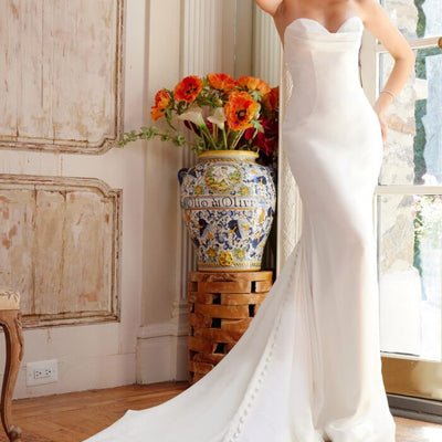 Jovani JB04879 Pleated Long Wedding Dress