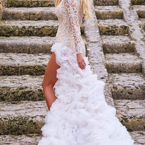 Jovani JB07059 Long Sleeve Beaded Ruffle Wedding Dress