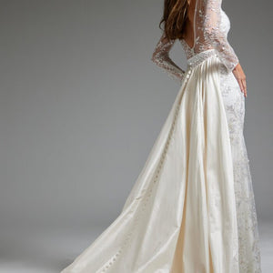 Jovani JB07376 Beaded Long Sleeve Overskirt Wedding Dress