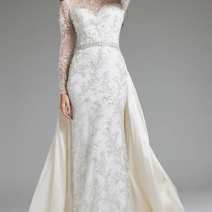 Jovani JB07376 Beaded Long Sleeve Overskirt Wedding Dress