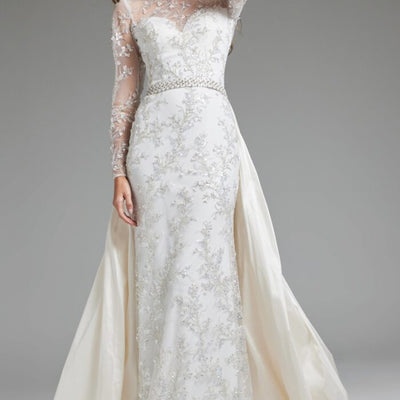 Jovani JB07376 Beaded Long Sleeve Overskirt Wedding Dress