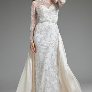 Jovani JB07376 Beaded Long Sleeve Overskirt Wedding Dress