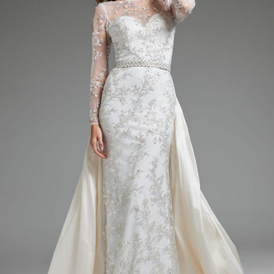 Jovani JB07376 Beaded Long Sleeve Overskirt Wedding Dress
