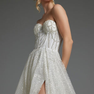Jovani JB07578 A Line Long Corset Beaded Wedding Dress
