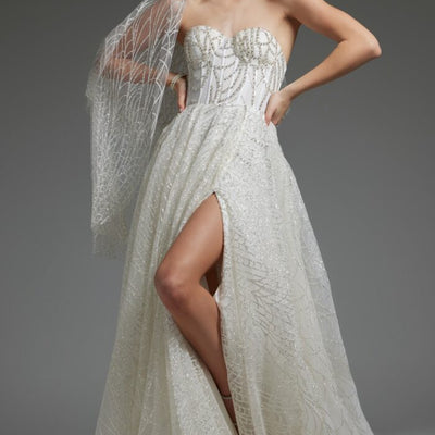 Jovani JB07578 A Line Long Corset Beaded Wedding Dress