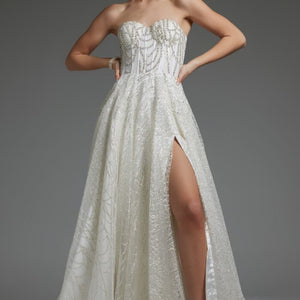 Jovani JB07578 A Line Long Corset Beaded Wedding Dress