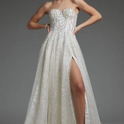 Jovani JB07578 A Line Long Corset Beaded Wedding Dress