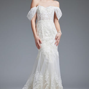 Jovani JB220003 Ruffle Gown Long Mermaid Wedding Dress