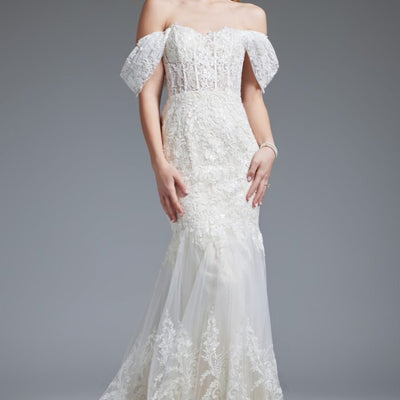 Jovani JB220003 Ruffle Gown Long Mermaid Wedding Dress
