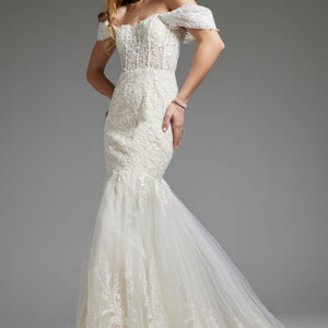 Jovani JB220003 Ruffle Gown Long Mermaid Wedding Dress
