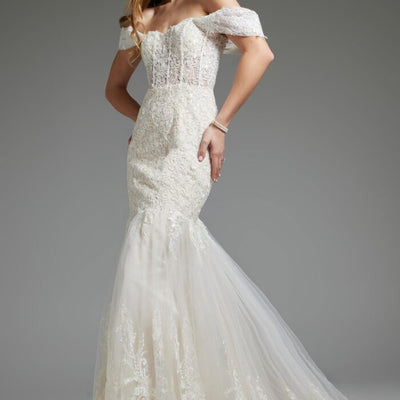 Jovani JB220003 Ruffle Gown Long Mermaid Wedding Dress