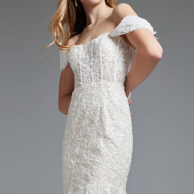 Jovani JB220003 Ruffle Gown Long Mermaid Wedding Dress